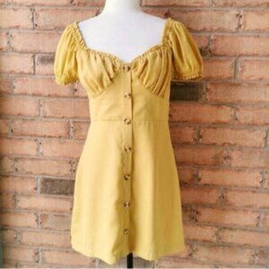 Essue sweetheart neck mustard yellow puff sleeve milkmaid dress